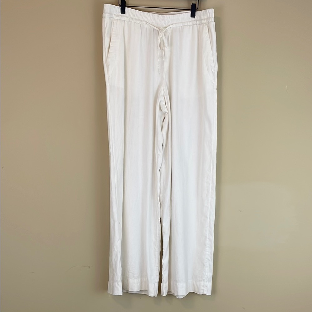 a new day wide leg white linen blend elastic Waist Pants PLEASE READ
